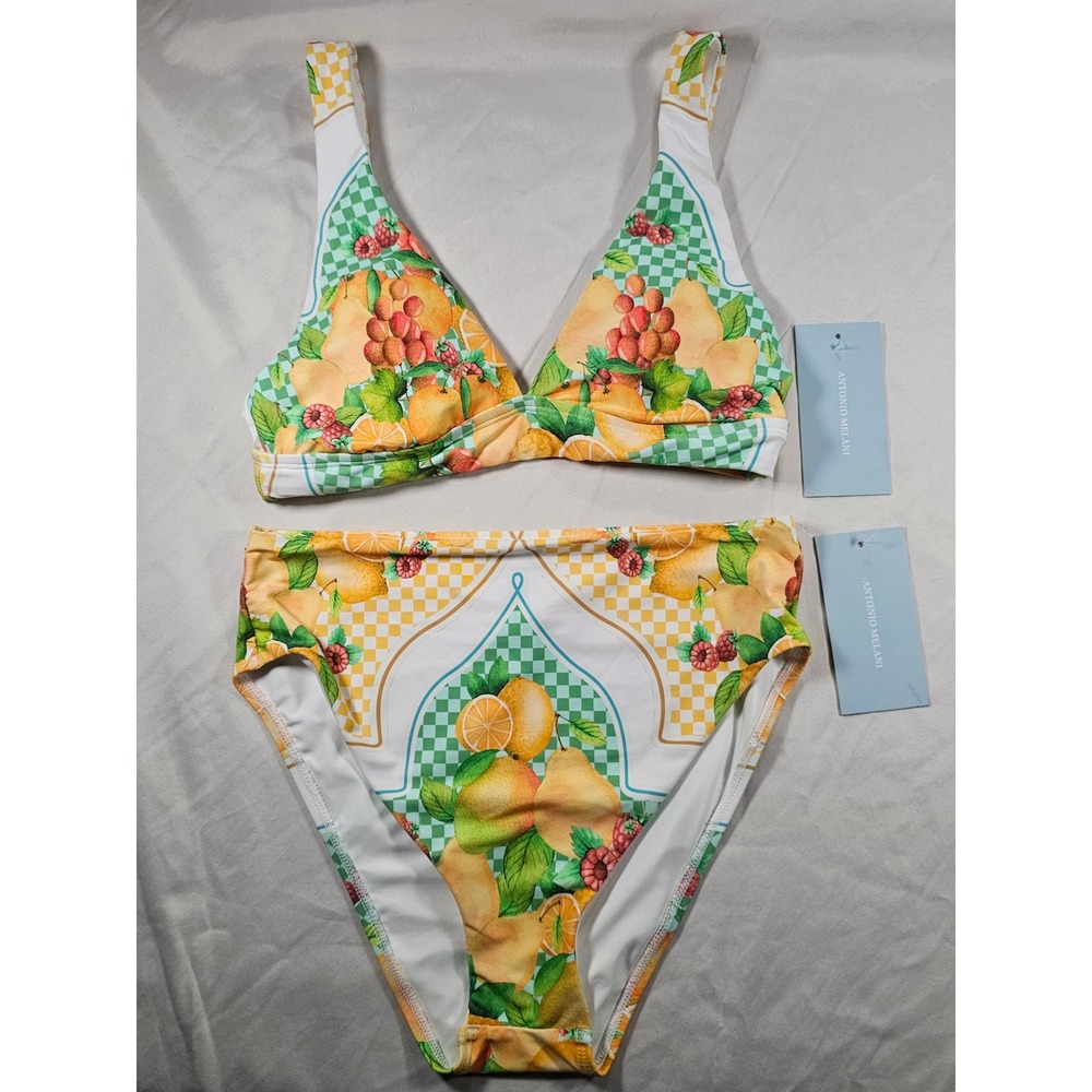 Antonio Melani XS Lemons 2 pc Bikini Swim Suit Halter Top High Bottom NWT 1638